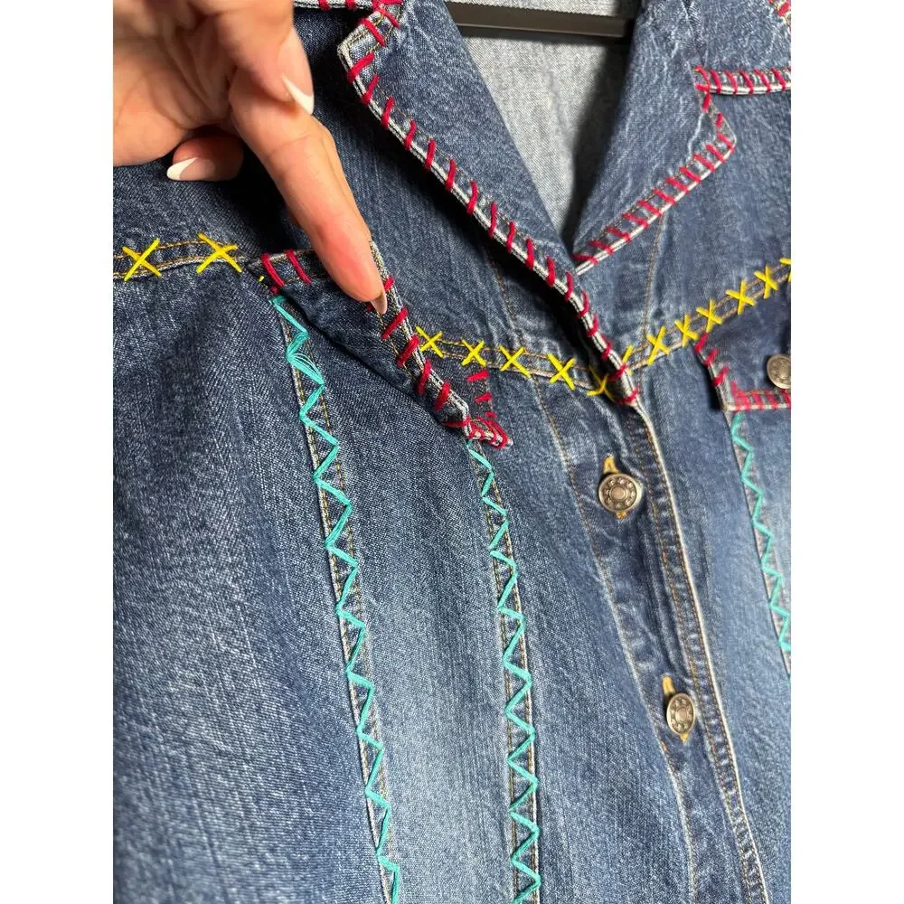 Cattlelac Ranch Women's Embroidered Jean Jacket Coastal Cowgirl Rodeo Western XL